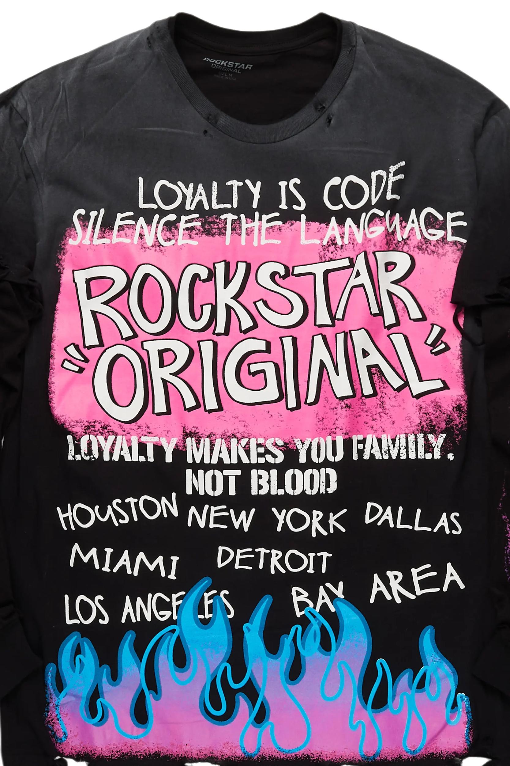 Beno Black Double Layer Long Sleeve Graphic T-Shirt Male Product Image