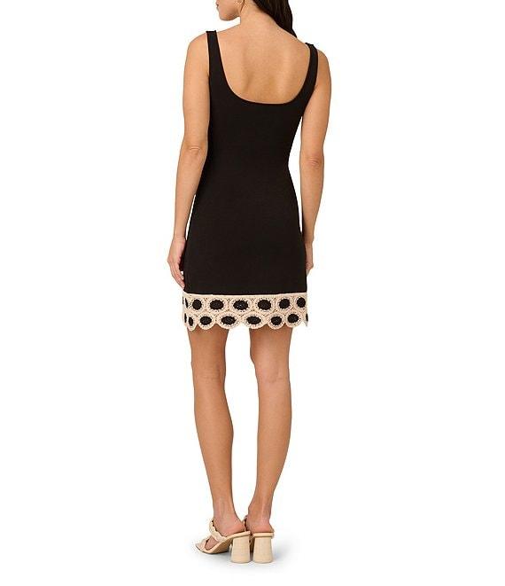Adrianna by Adrianna Papell Knit Scoop Neck Sleeveless Crochet Hem Sheath Mini Dress Product Image