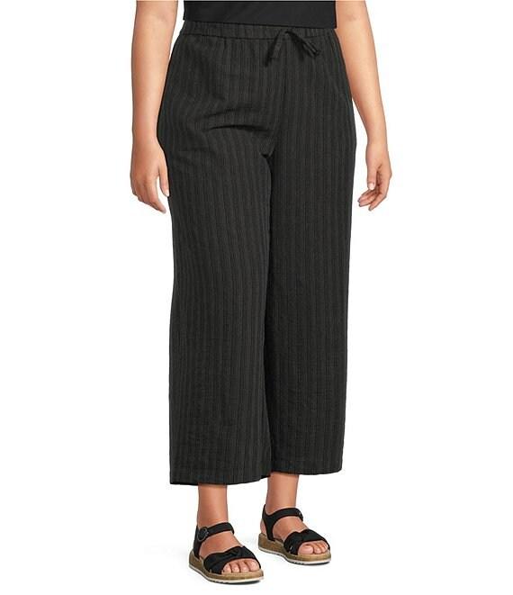 Eileen Fisher Plus Size Organic Cotton Blend Yarn-Dyed Stripe Elastic Waist Wide Crop Pants Product Image