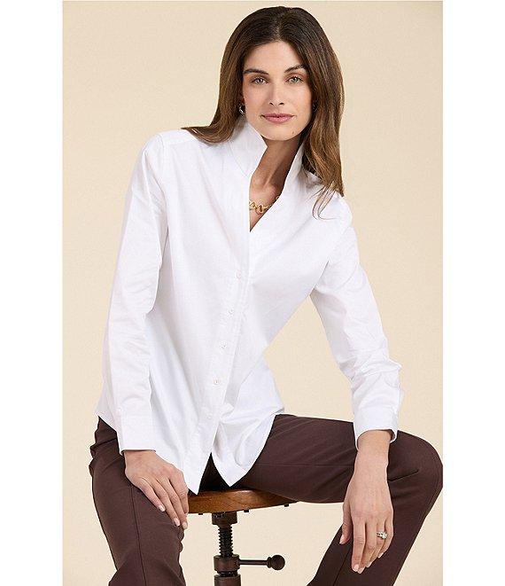 tyler boe Natalie Cotton Woven Point Collar Long Sleeve Concealed Button Front Blouse Product Image