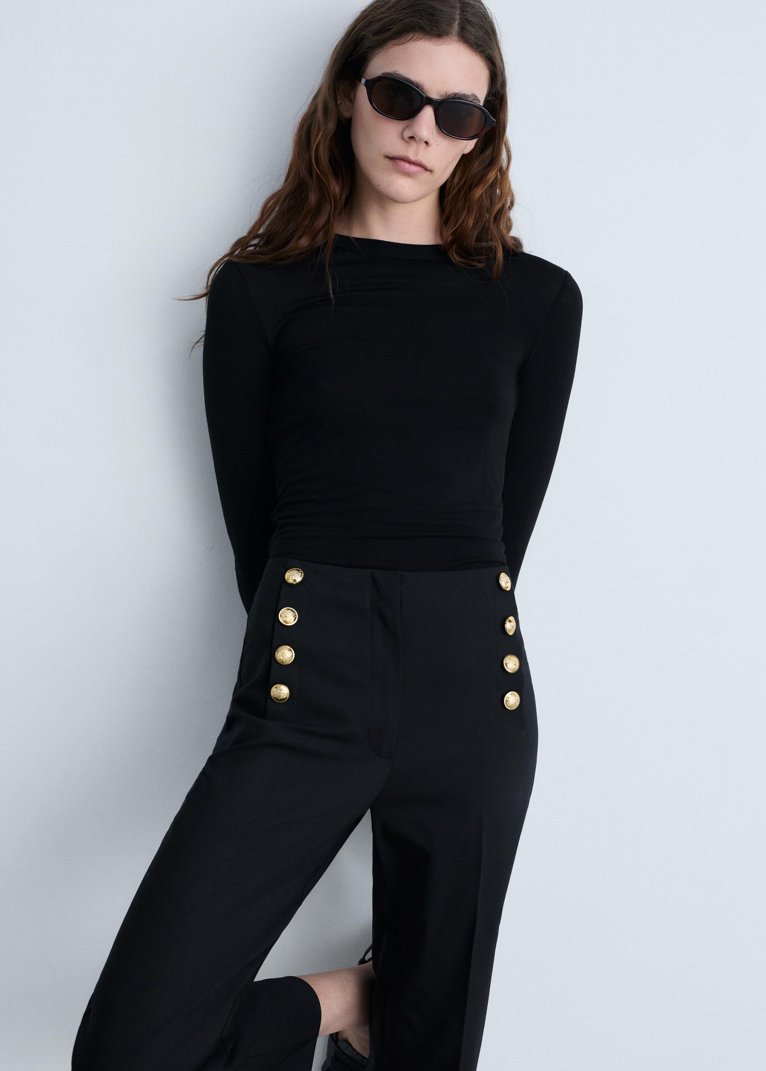 Straight pants with jewel buttons - Women | MANGO USA Product Image