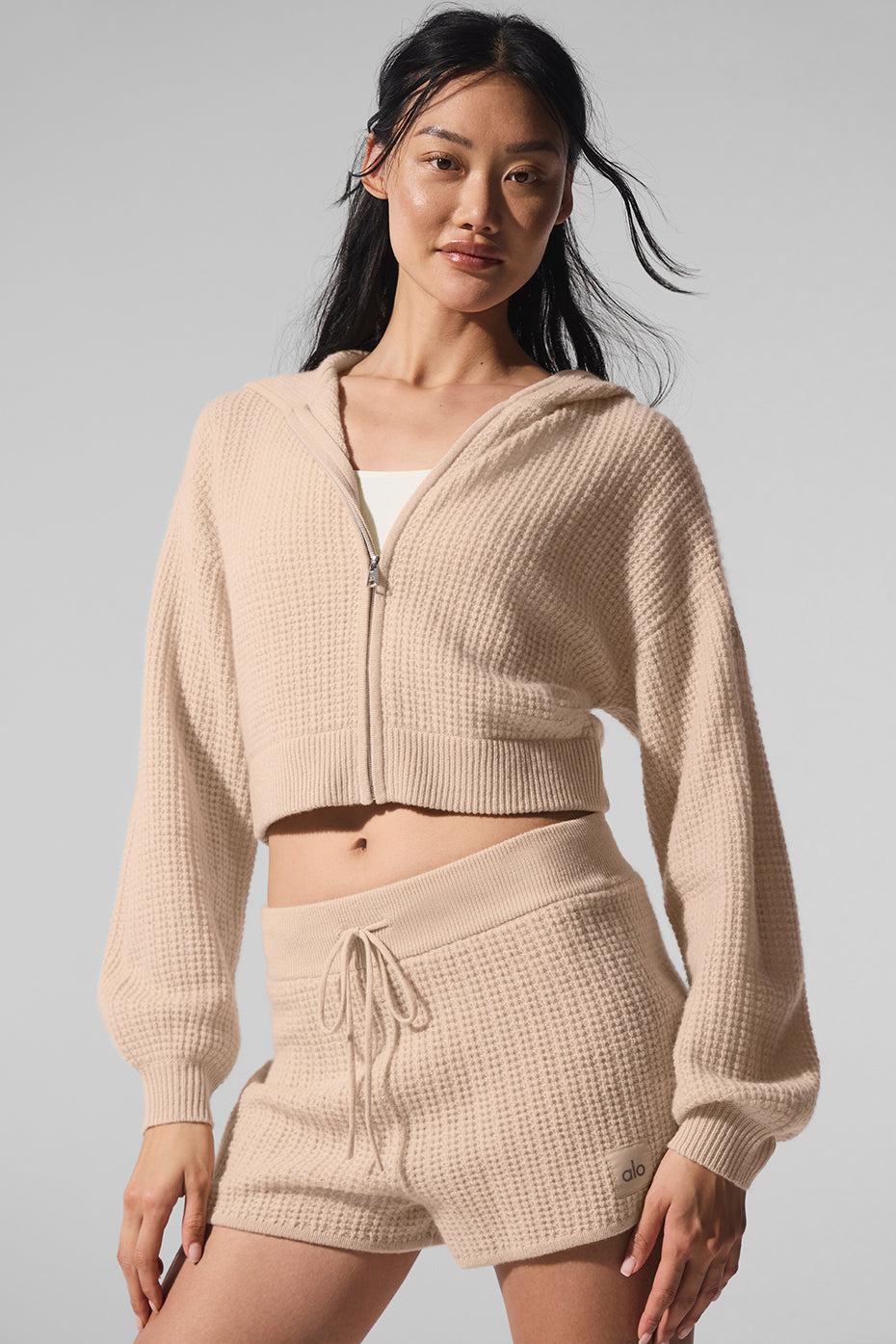 Cashmere Plush Waffle Full Zip Hoodie - Macadamia Blush Female Product Image