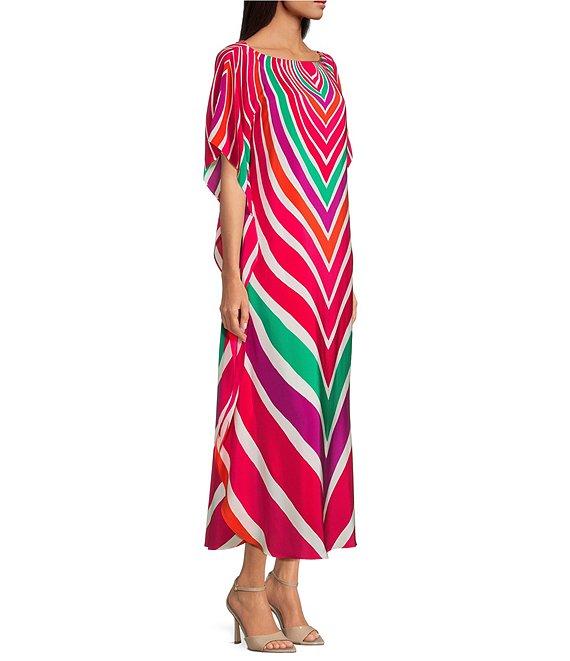 Trina Turk Jalani Printed Boat Neck Elbow Sleeve Caftan Maxi Dress Product Image