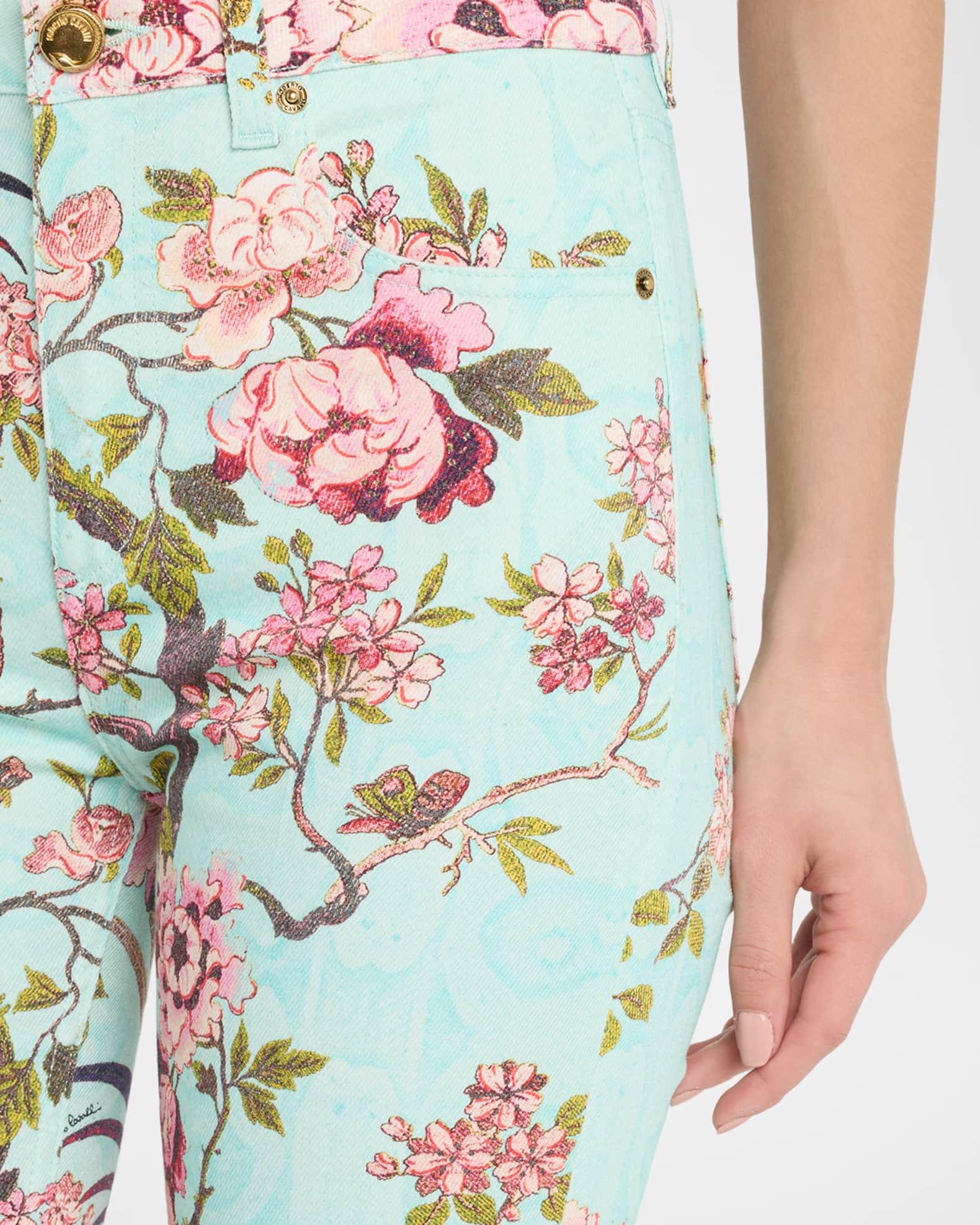 Bird-Print Flared Stretch Cotton Trousers Product Image