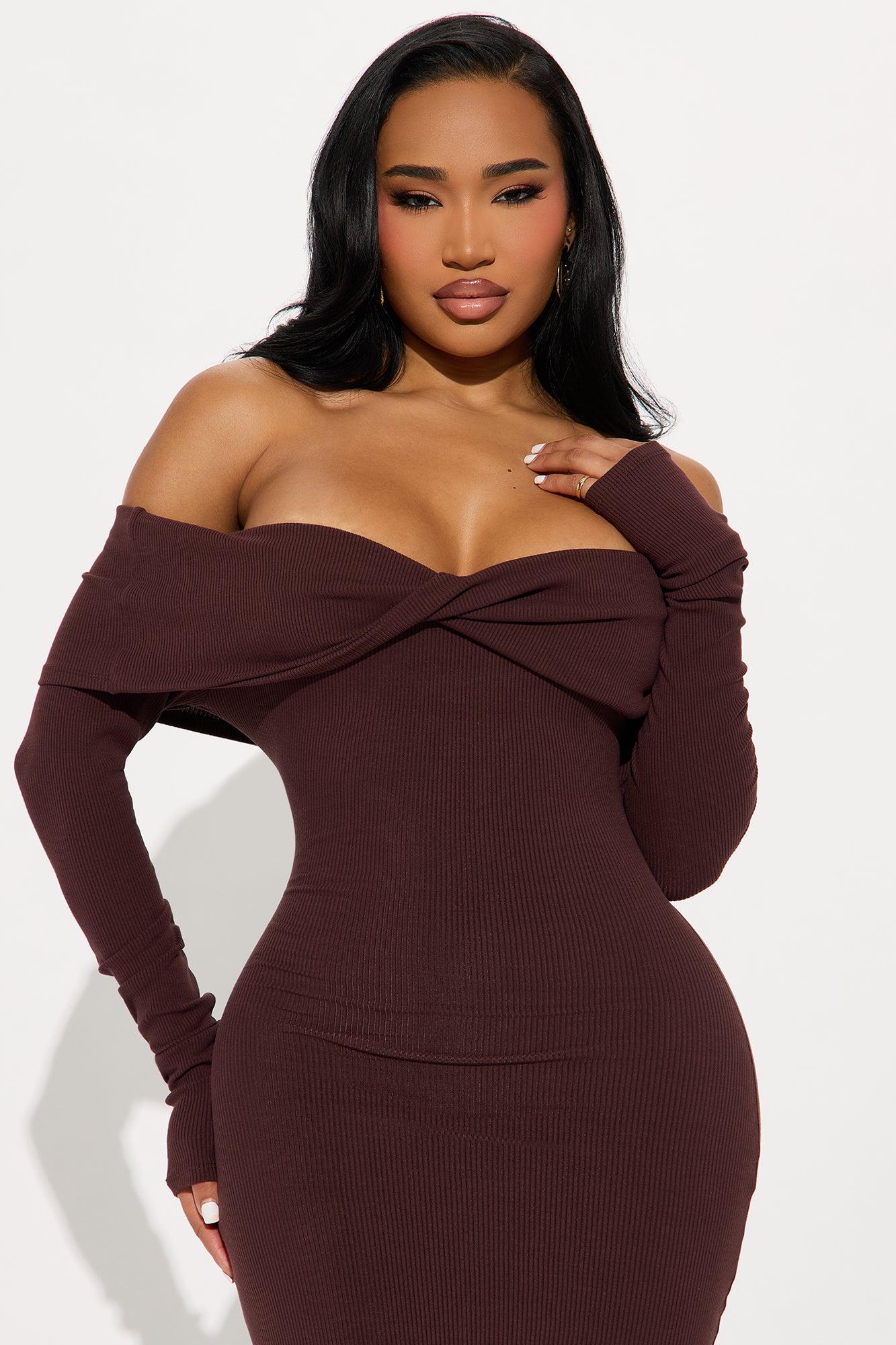 Nadia Snatched Midi Dress - Chocolate Product Image