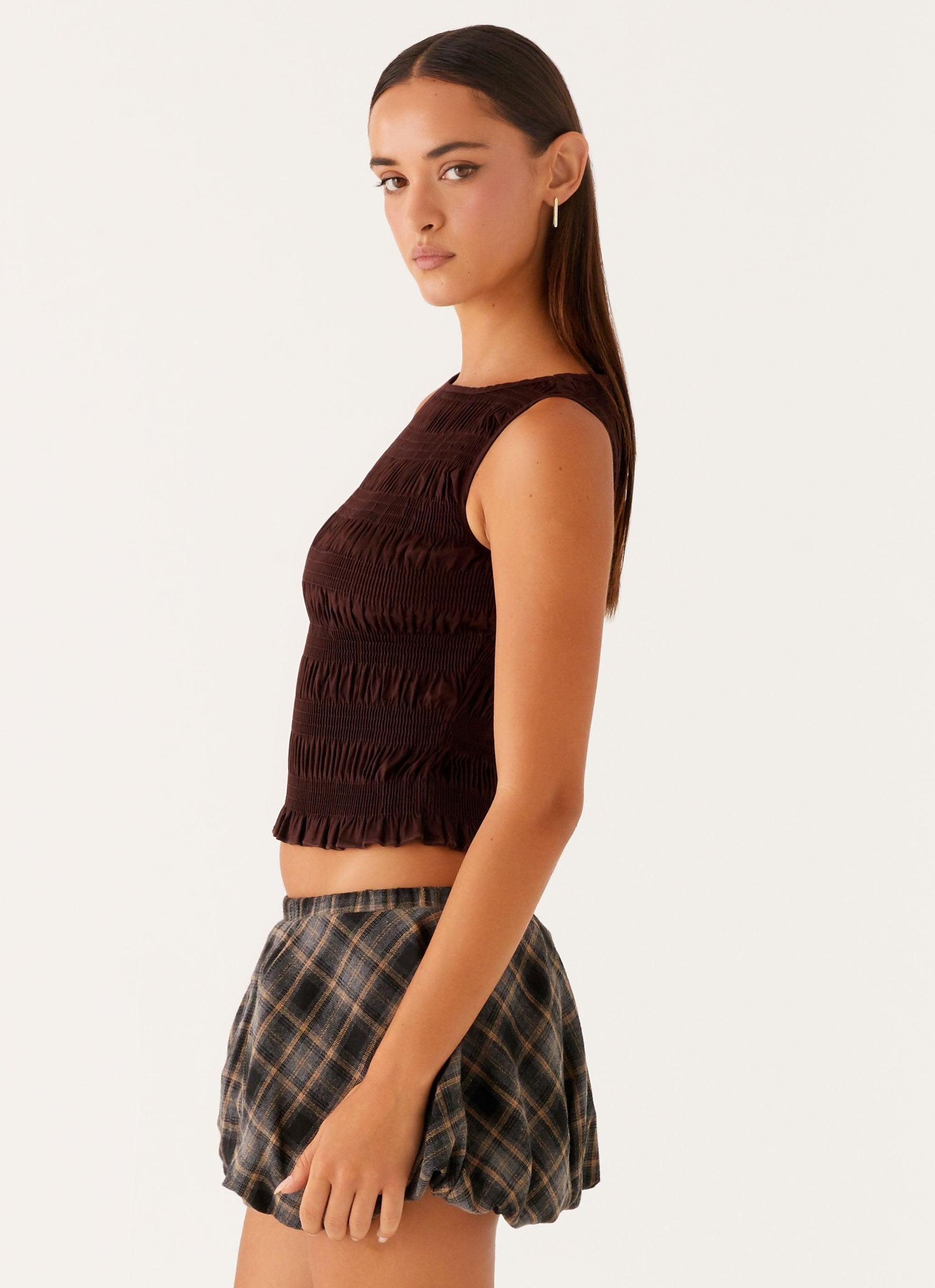 Garden Kisses Shirred Top - Brown Product Image