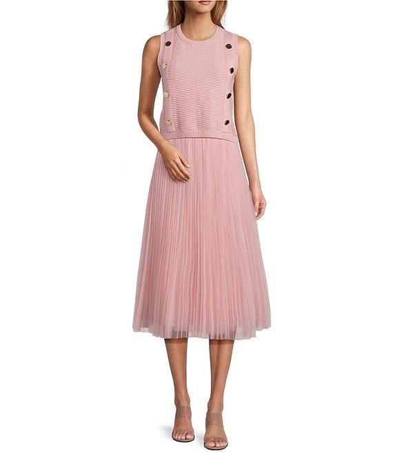 Lucy Paris Kaimi Crew Neck Sleeveless Button Detail Knit Sweater Product Image