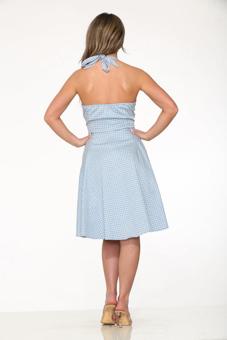 Blue White Checkmate Halter Swing Dress Product Image