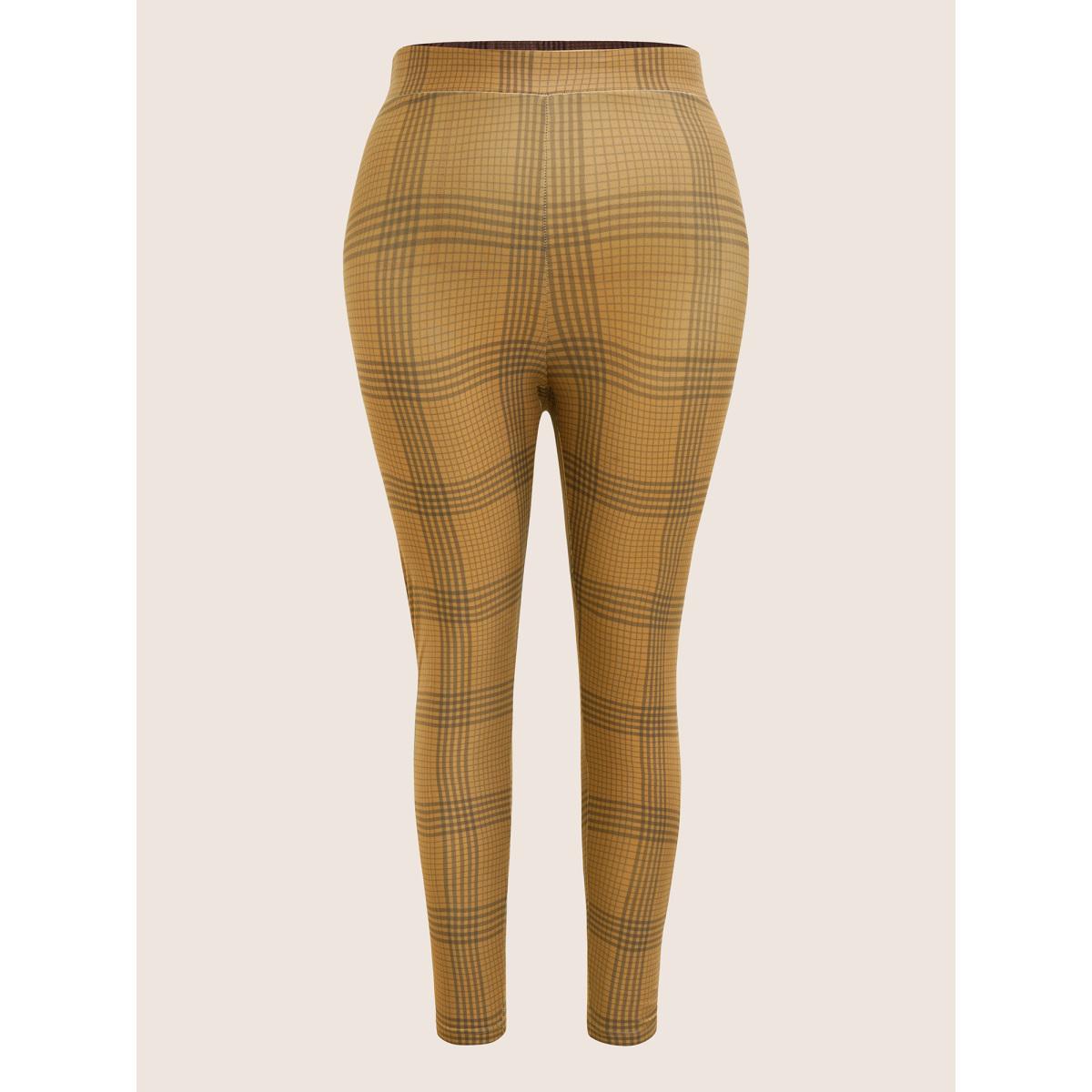 Plus Size Plaid Elastic Waist High Rise Skinny Leggings Women DarkBrown Casual High stretch Skinny High Rise Everyday Leggings BloomChic 12/L Product Image
