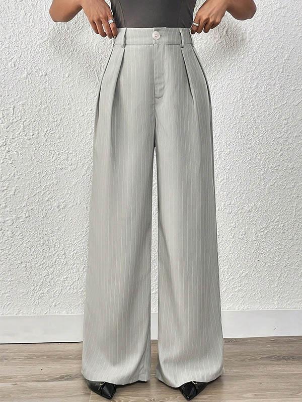 High Waisted Loose No Belt Pleated Pockets Striped Suit Pants Trousers Product Image