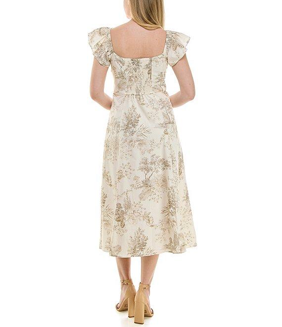 Moda Tara Short Flutter Sleeve Toil Print A-Line Midi Dress Product Image