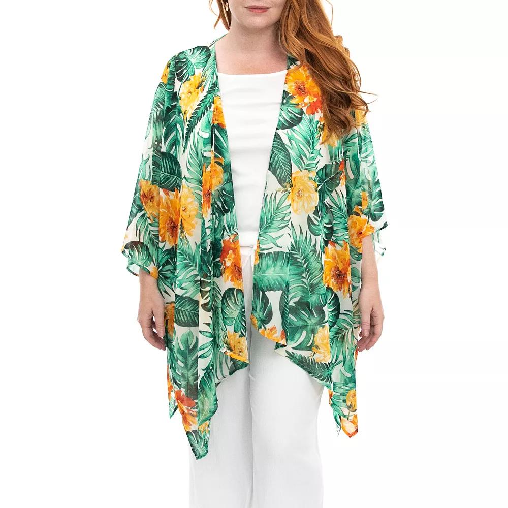 Women's Nina Leonard Floral Open-Front Kimono, Ivory Team Product Image