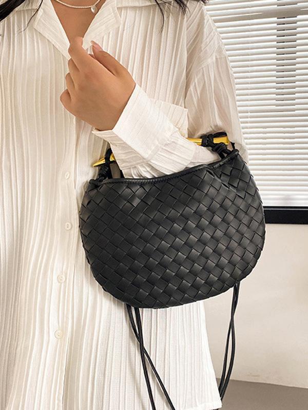 Geometric Split-Joint Woven Zipper Bags Handbags Product Image