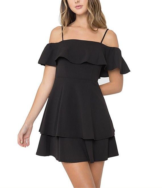 B. Darlin Off-The-Shoulder Popover Double Hem Skater Dress Product Image