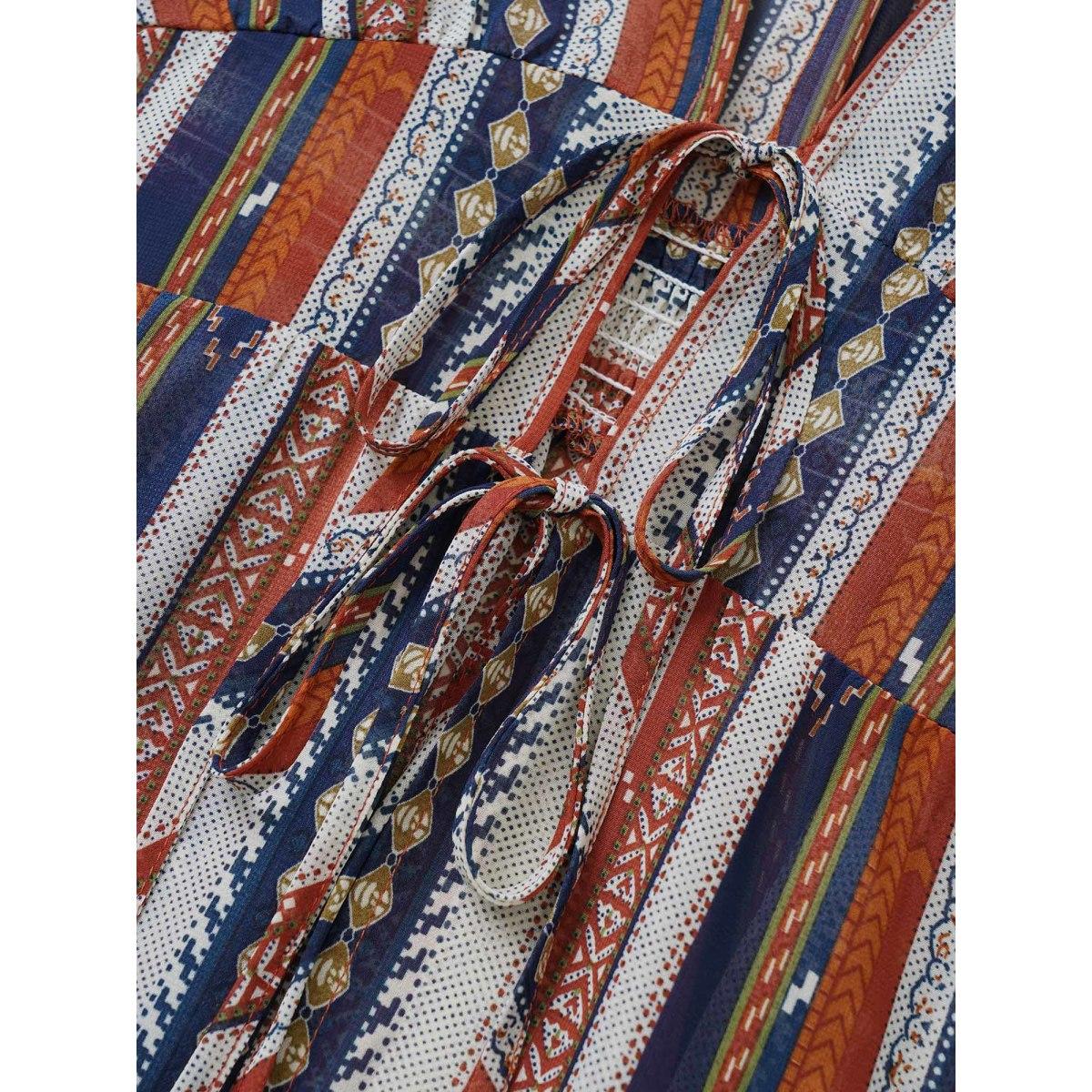 Plus Size Bandana Striped Ties Shirred Elastic Waist Kimono Women DarkBlue Resort Non Vacation Kimonos BloomChic 26/4X Product Image