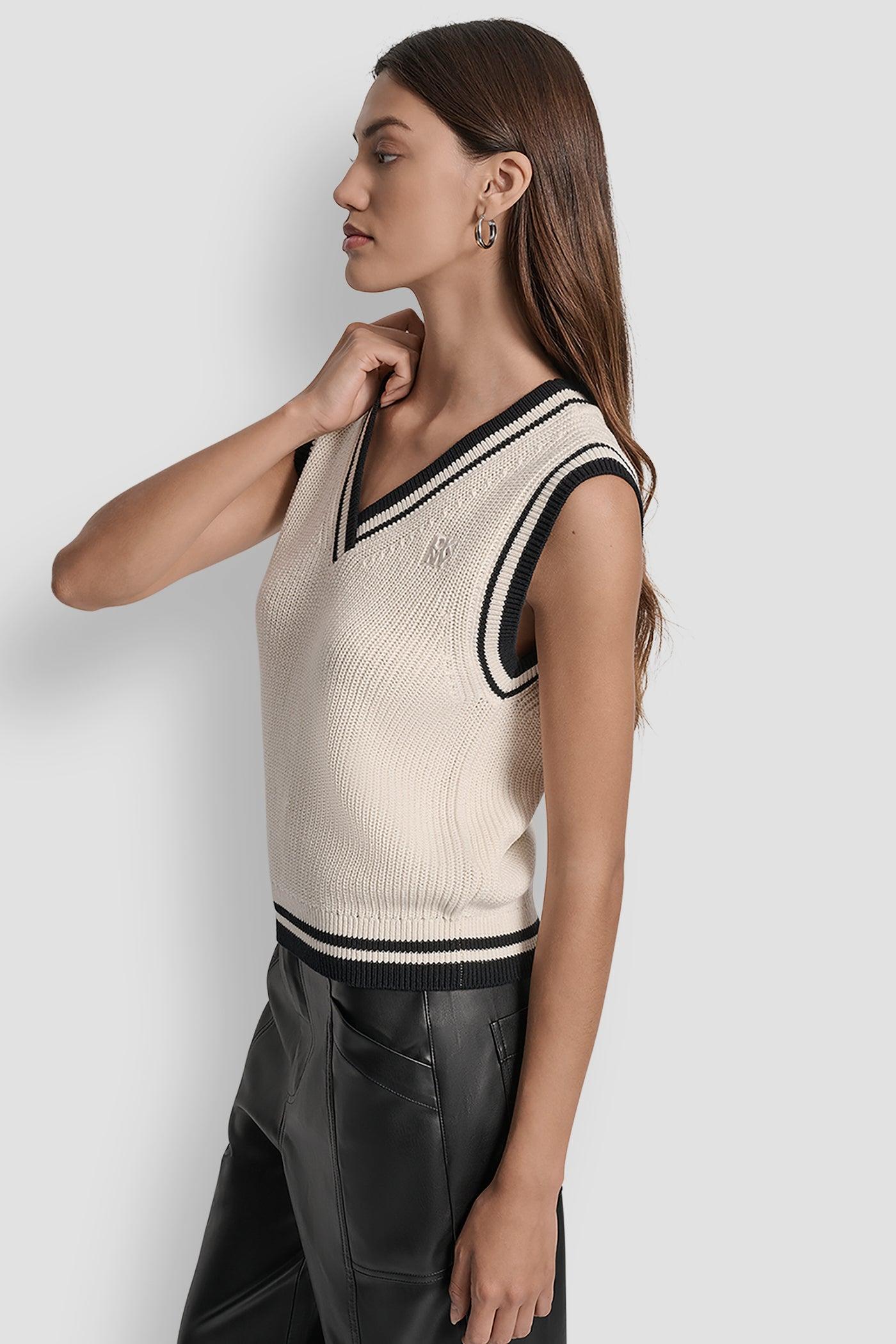 V-NECK TIPPED SLEEVELESS SWEATER Product Image