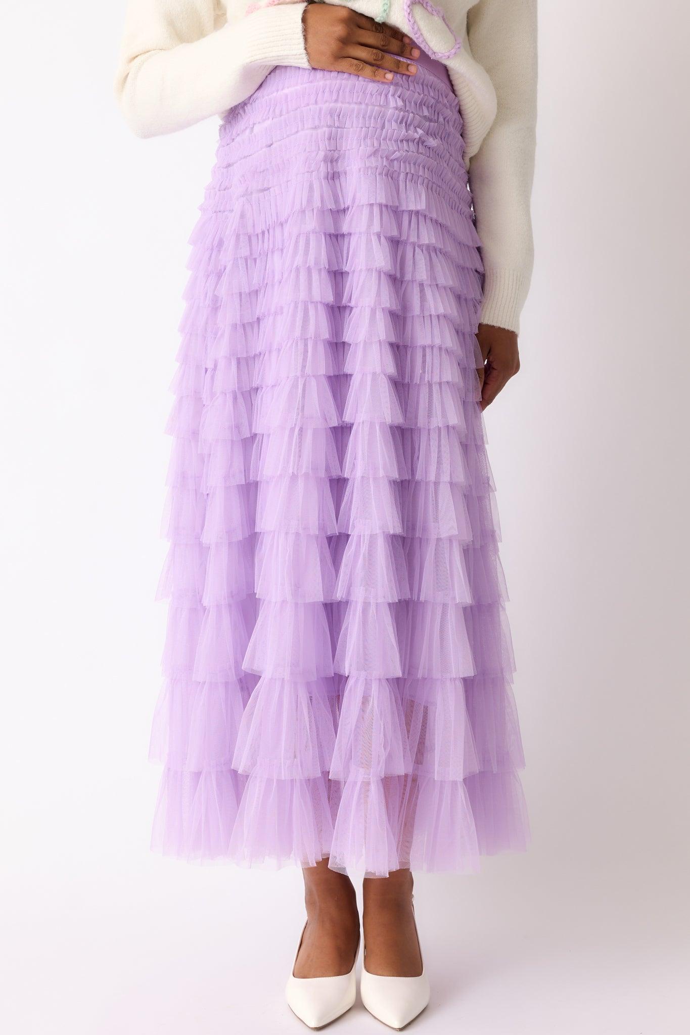 Garden Gathering Lavender Tiered Ruffle Tulle Maxi Skirt Product Image