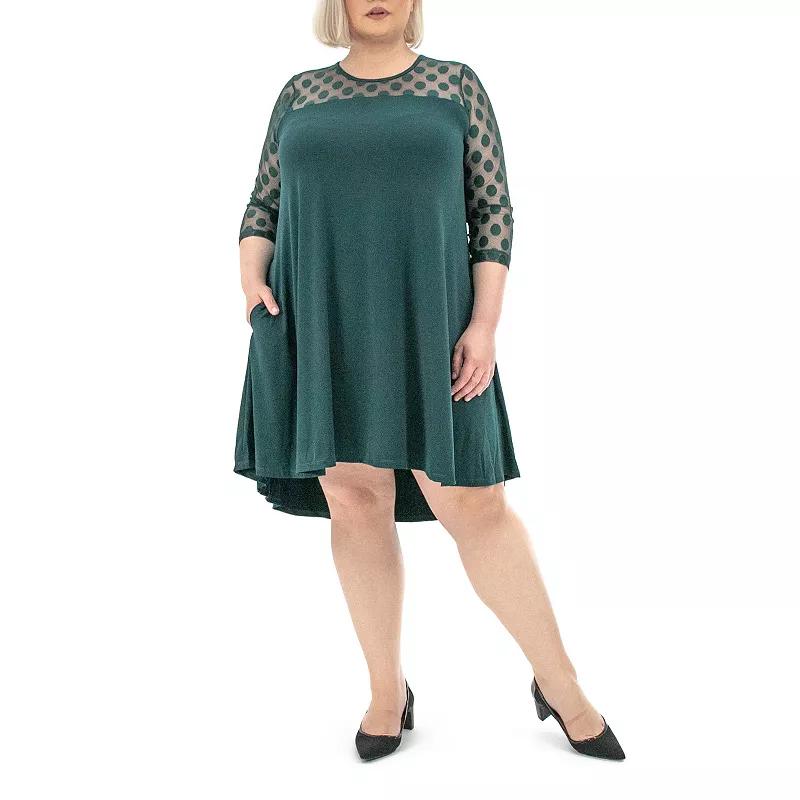 Plus Size Nina Leonard Dot-Mesh Yoke Swing Dress, Women's, Size: 2XL, Rich Green Product Image