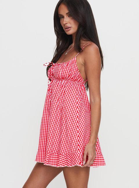 Empress Of Love Mini Dress Red Gingham Product Image