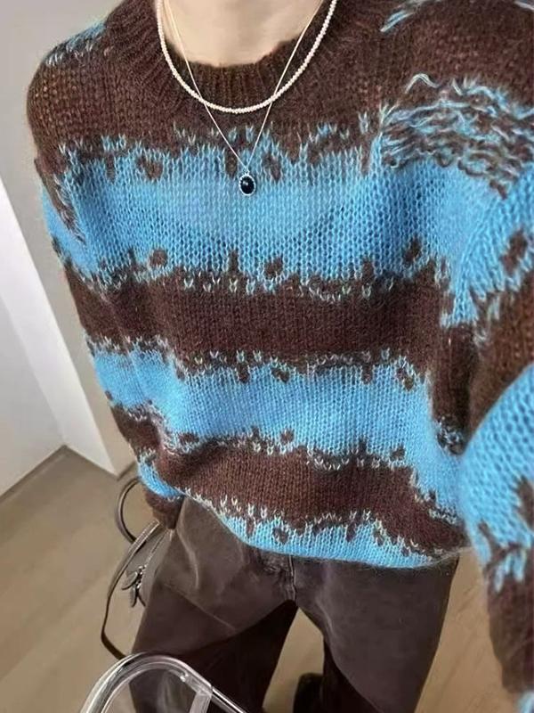 Color Block Pullover Loose Sweater Product Image