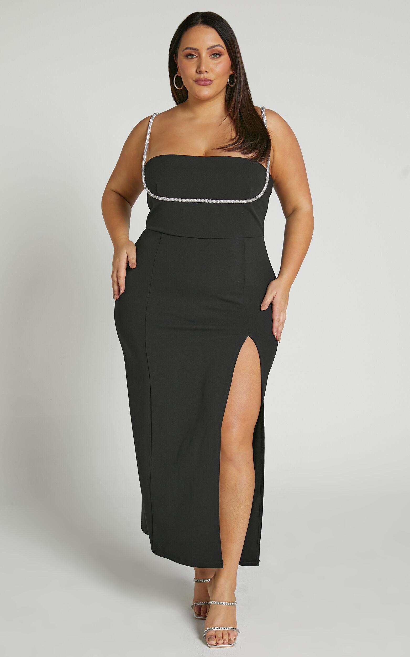Sharley Midi Dress - Diamante Detail Pencil Dress in Black Product Image
