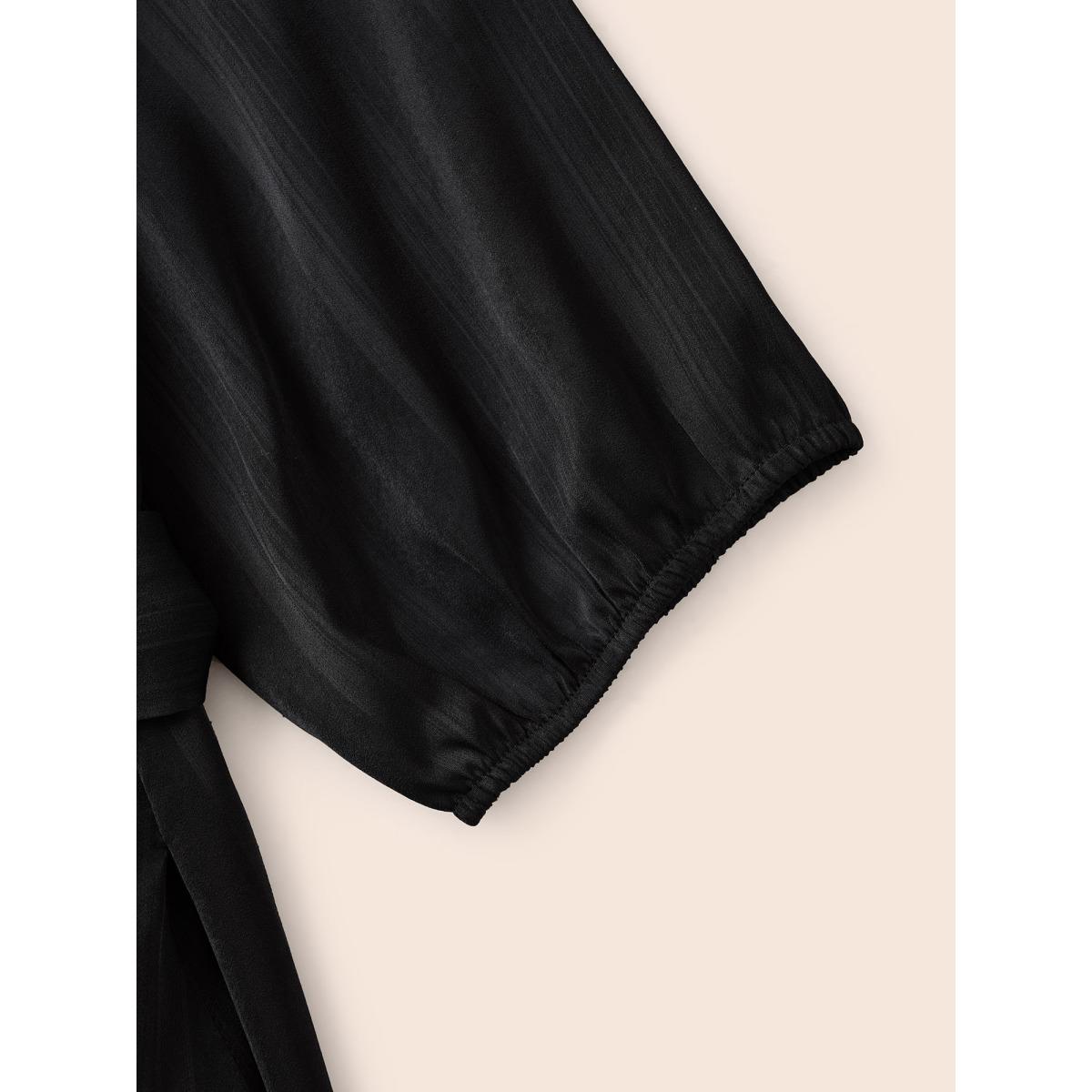 Plus Size Texture Lantern Sleeve Belted Midi Dress Black Women Workwear Essentials Texture V-neck Elbow-length sleeve Curvy BloomChic 26/4X Product Image