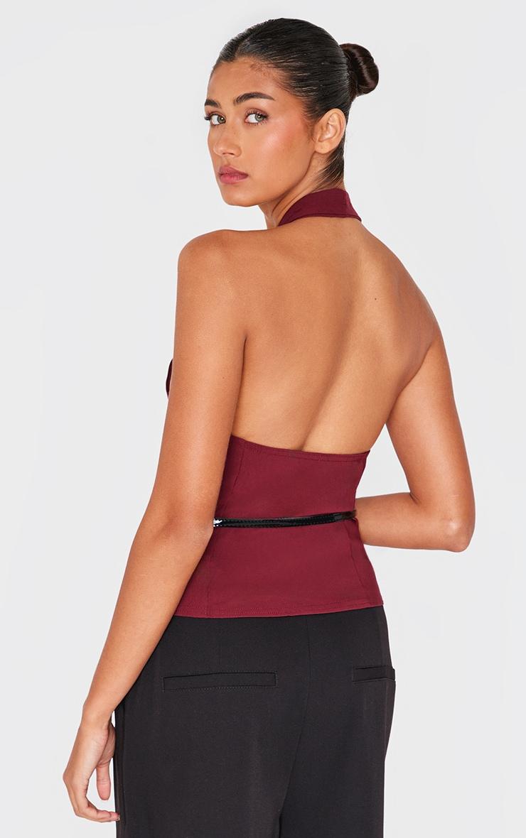 Burgundy Bengaline Belted Halterneck Long Top Product Image