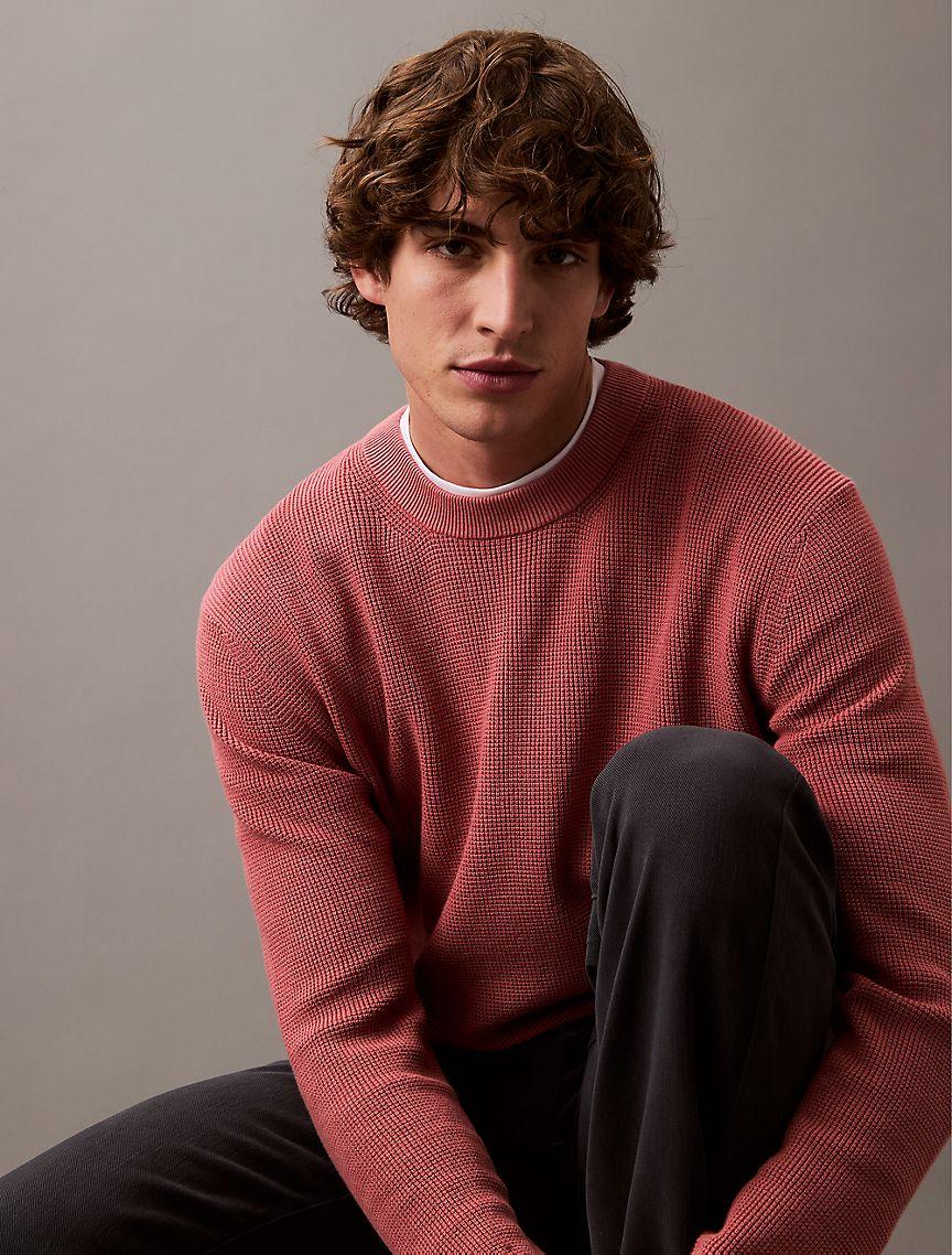 Smooth Cotton Waffle Henley Sweater Product Image