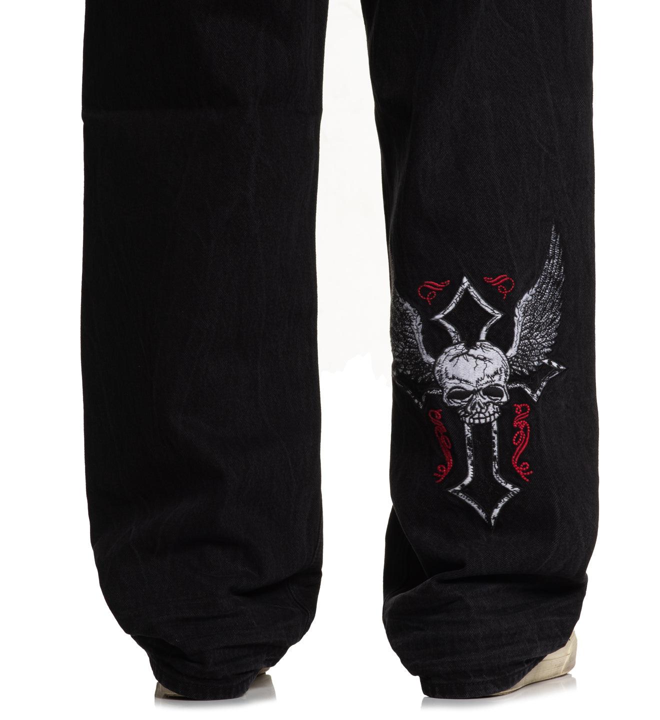 Wide Leg Live Fast Black Jeans Male Product Image