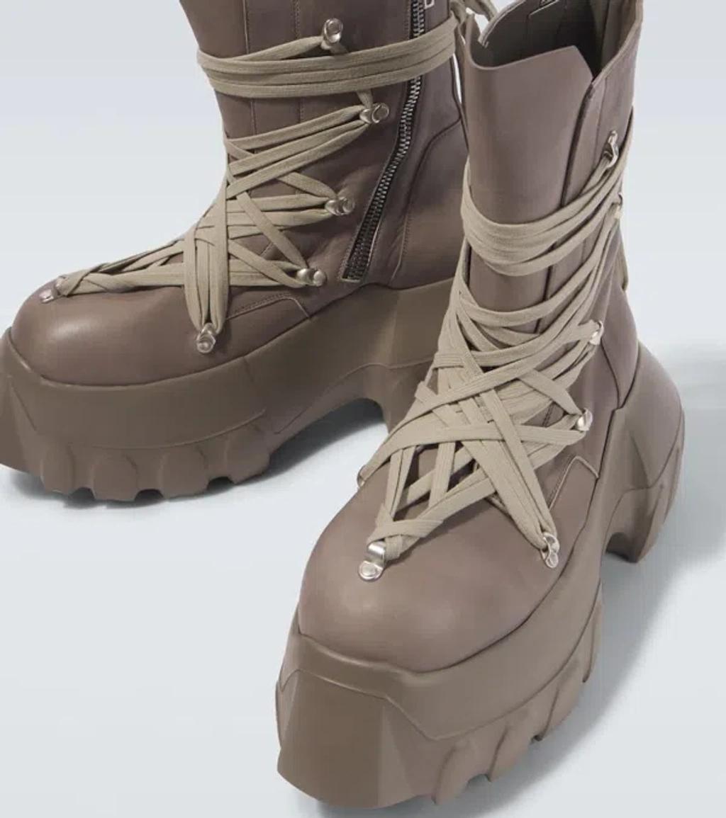 RICK OWENS Calfskin Megalace Mega Tractor Lace-up Boots In Gray Product Image