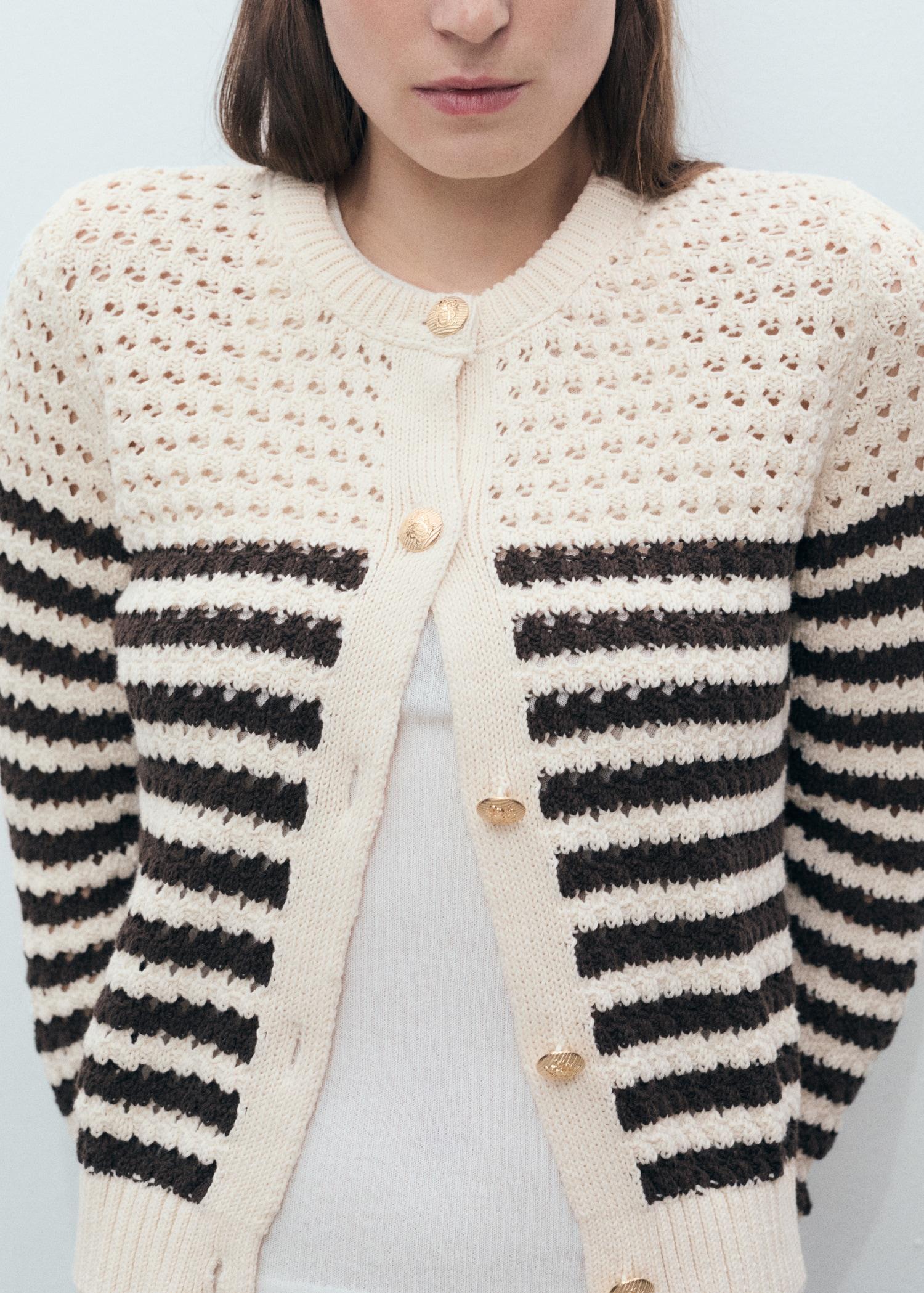 Striped openwork knitted cardigan - Women | MANGO USA Product Image