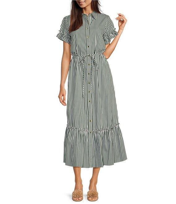 Jude Connally Pippa Stripe Print Point Collar Short Sleeve Midi Dress Product Image