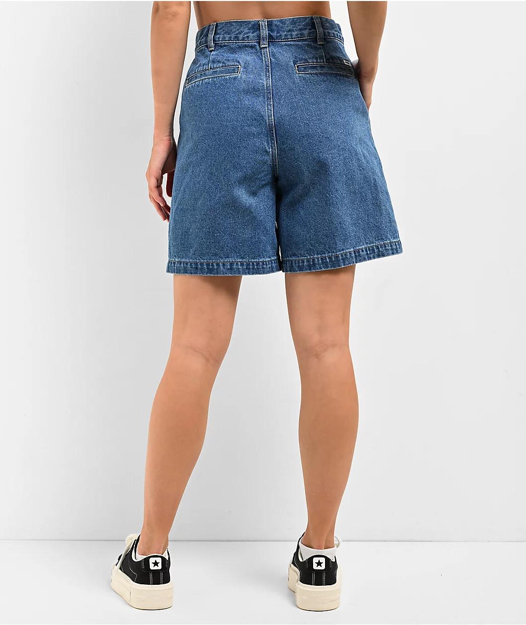 Obey Eli Pleated Light Indigo Denim Shorts Product Image