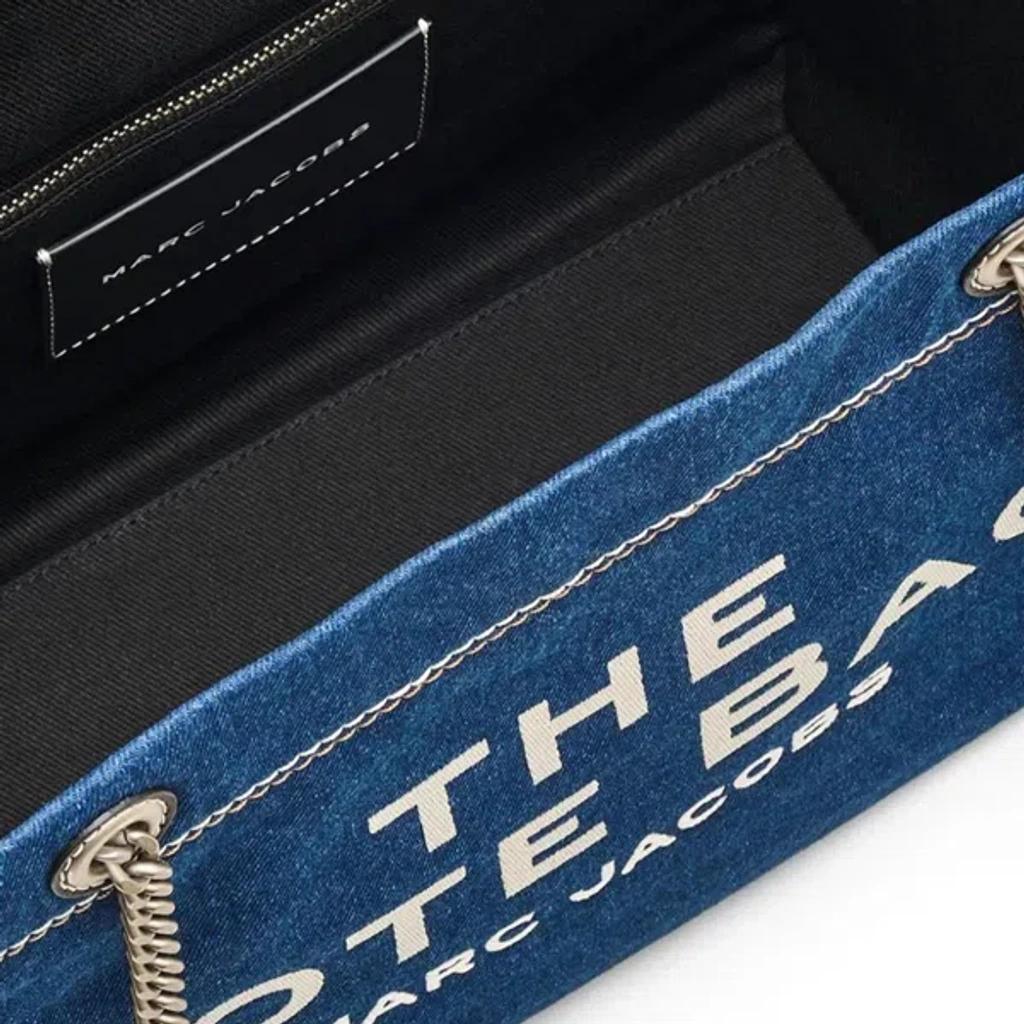 MARC JACOBS The Medium Tote In Blue Denim With Embroidered Logo In Dark Wash Product Image