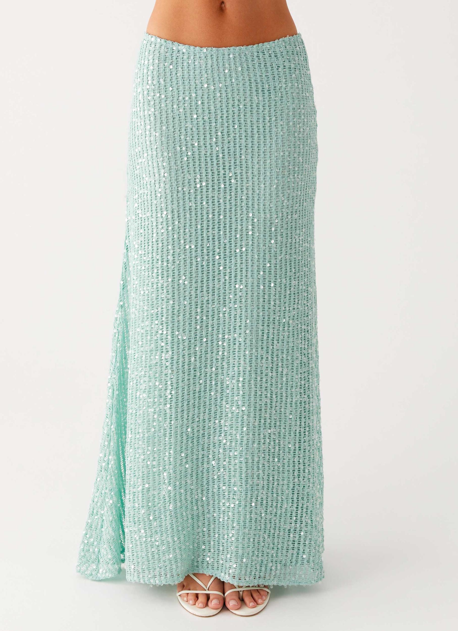 Amoura Sequin Low Rise Maxi Skirt - Mint Sage Product Image