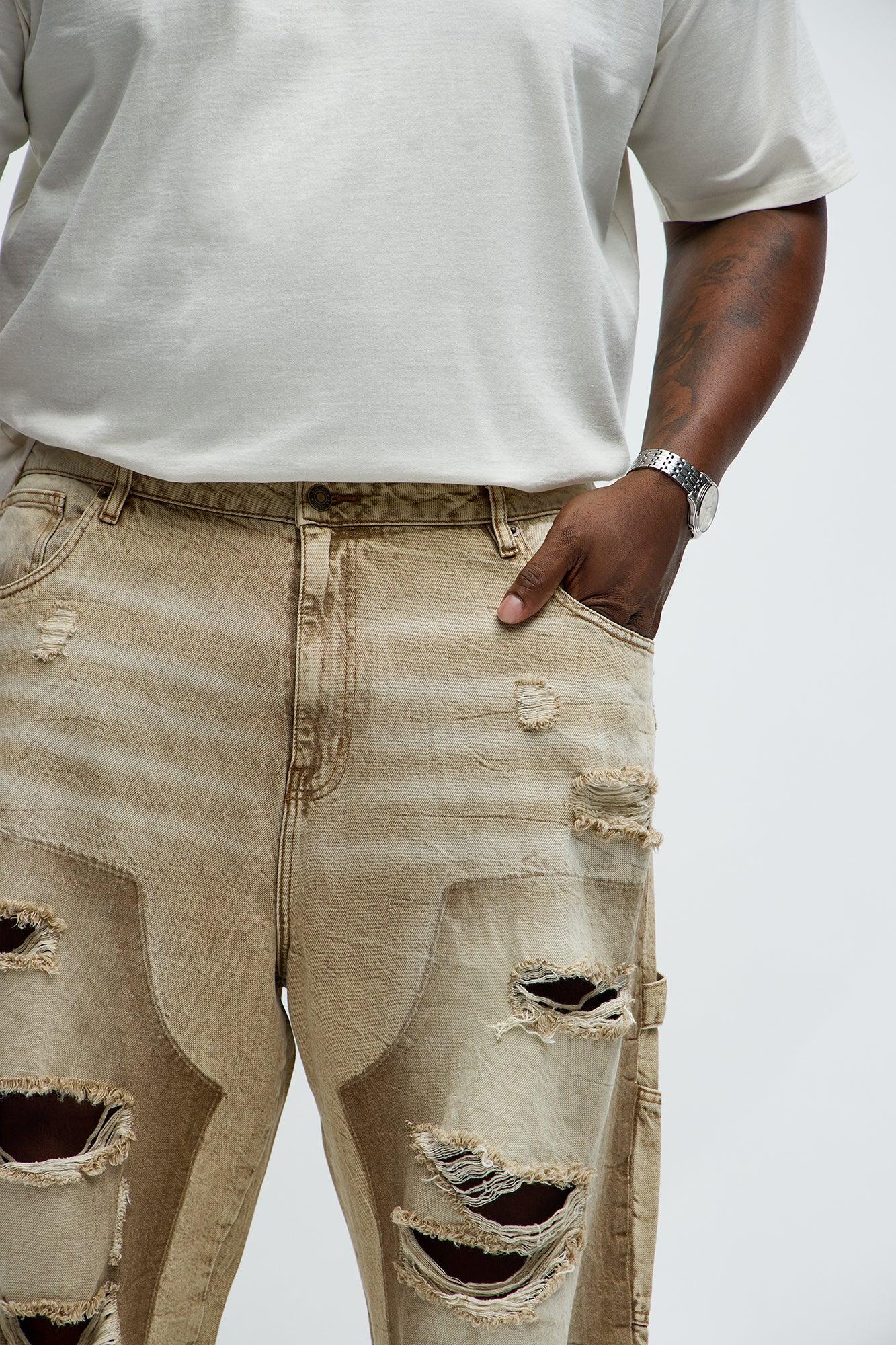 Fall Black Distressed Carpenter Baggy Jeans - Brown Product Image