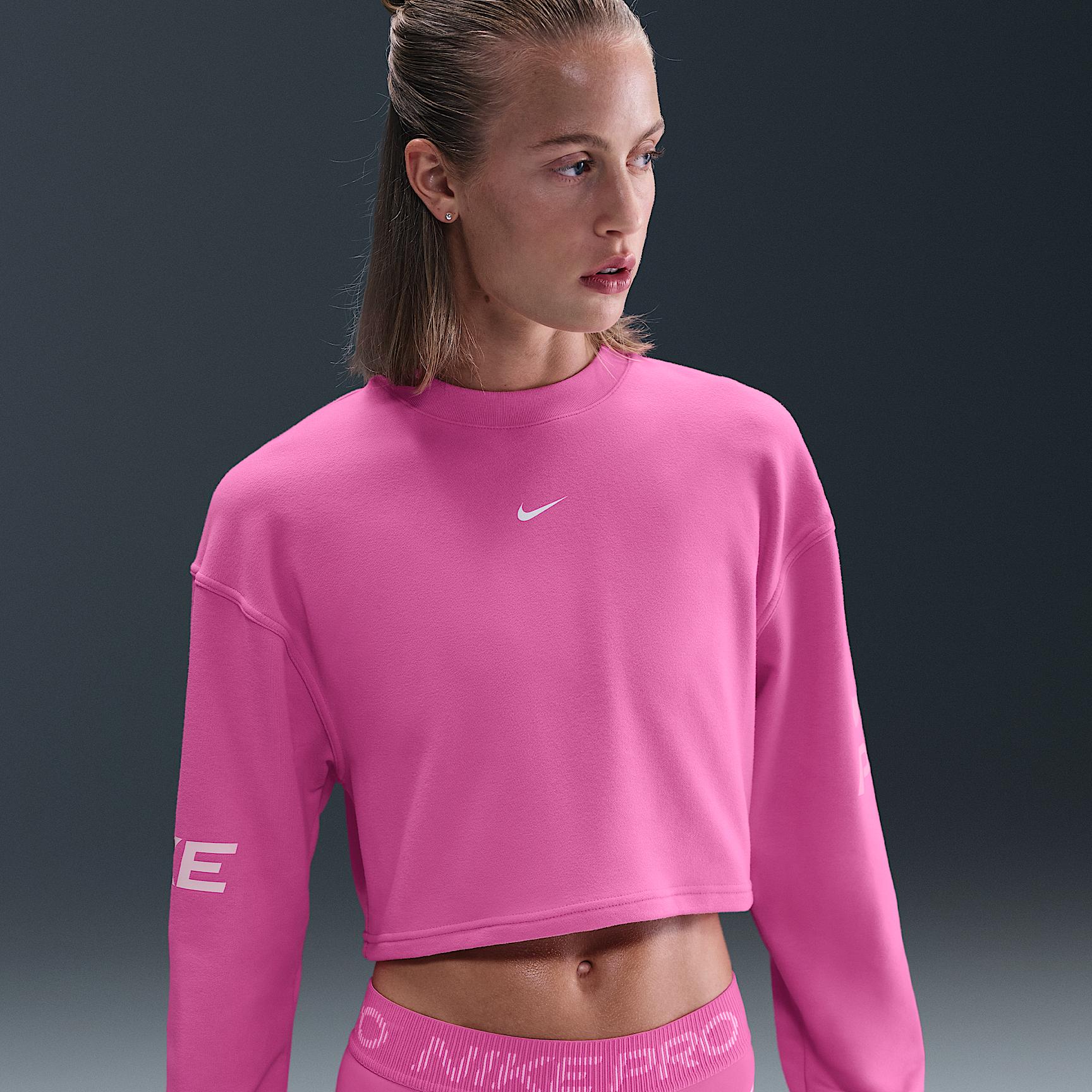 Womens Nike Pro Dri-FIT Loose Crew-Neck French Terry Sweatshirt | HV3591-675 Product Image