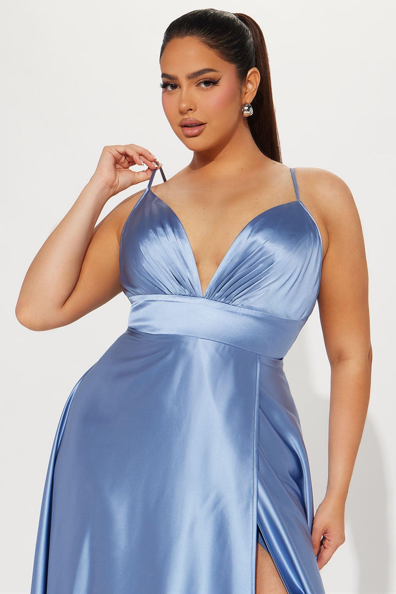 Ashlynn Satin Gown - Dusty Blue Product Image
