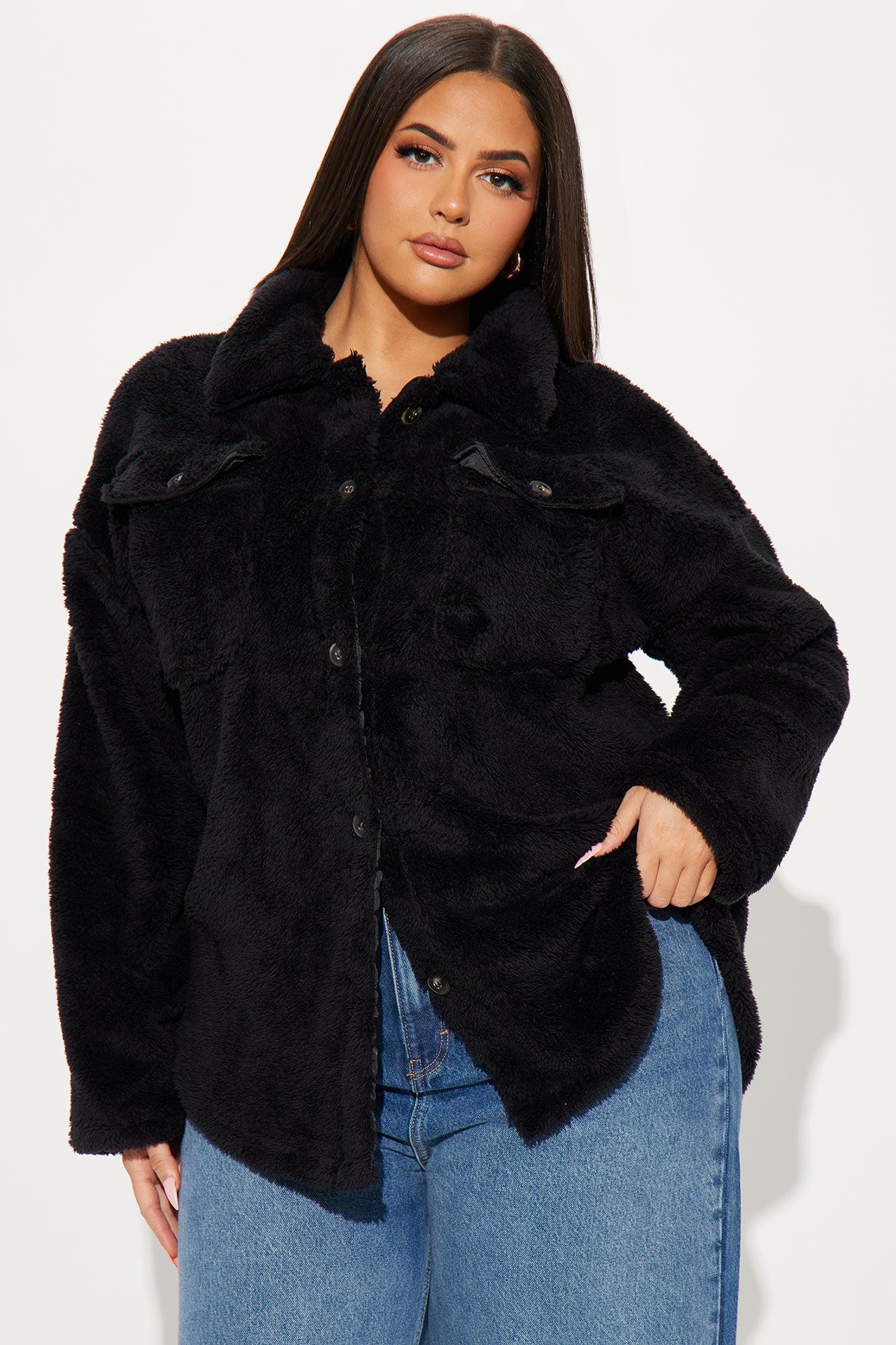 Feels Like Fall Sherpa Shacket - Black Product Image