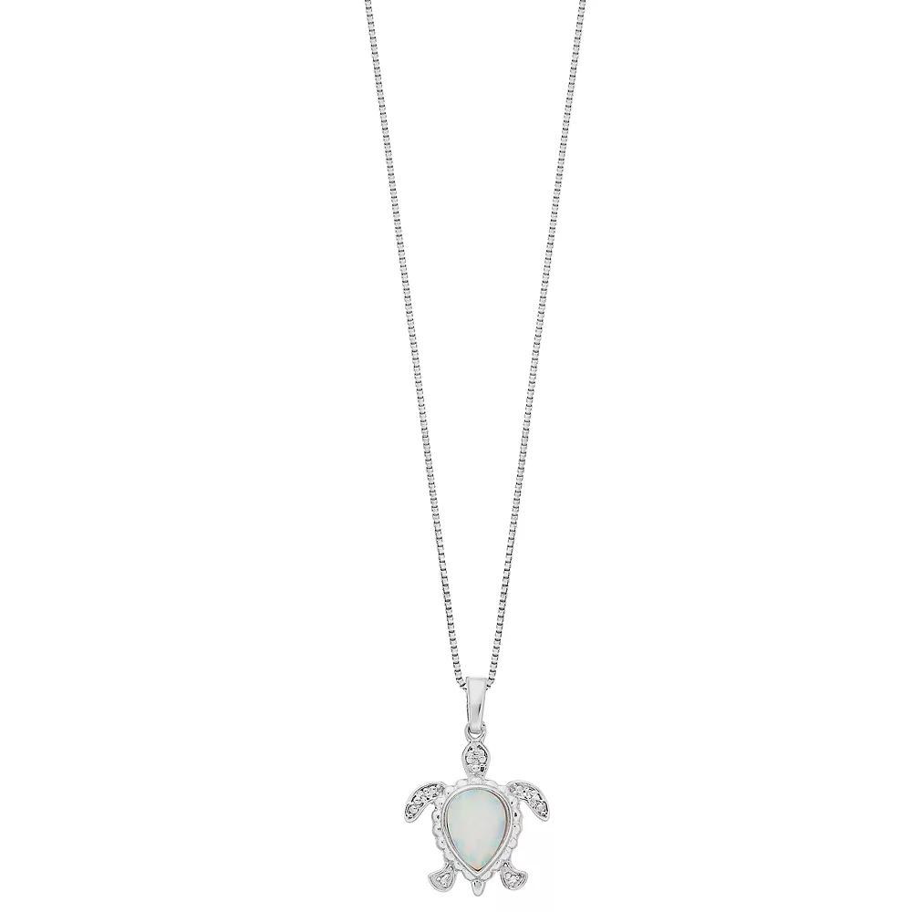Gemminded Silver Tone Lab-Created Opal & Diamond Accent Turtle Pendant Necklace, Women's, Size: 18", Sterling Product Image