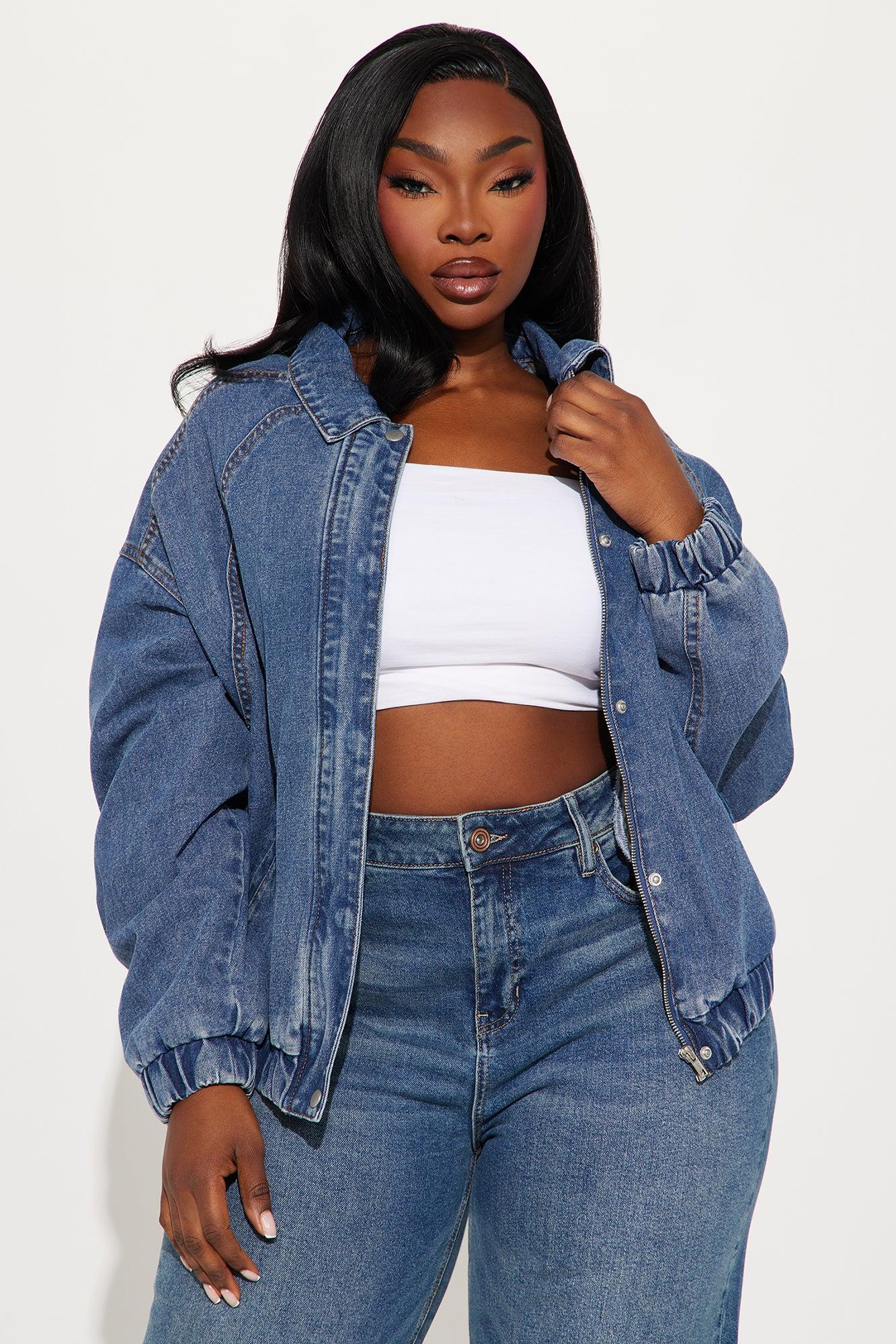 Such Big Talk Denim Bomber Jacket - Dark Wash Product Image