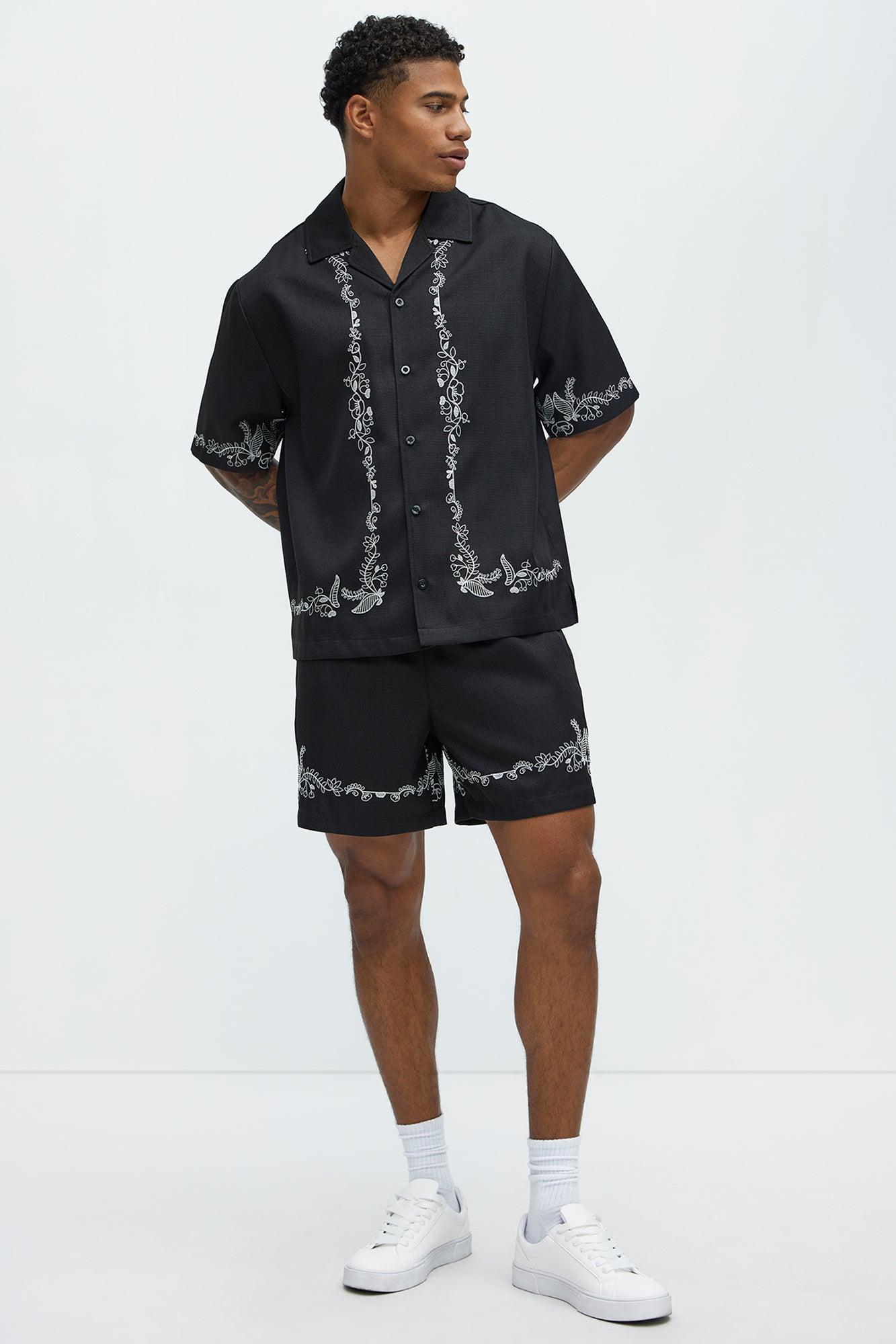 Vine Border Embroidered Shorts - Black Product Image