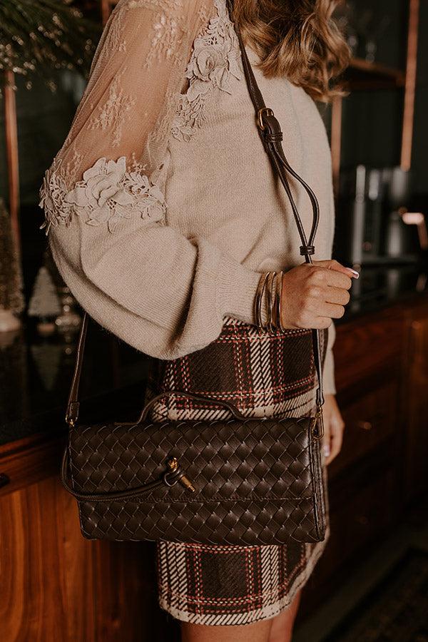 Exclusive Party Faux Leather Woven Purse in Espresso Product Image