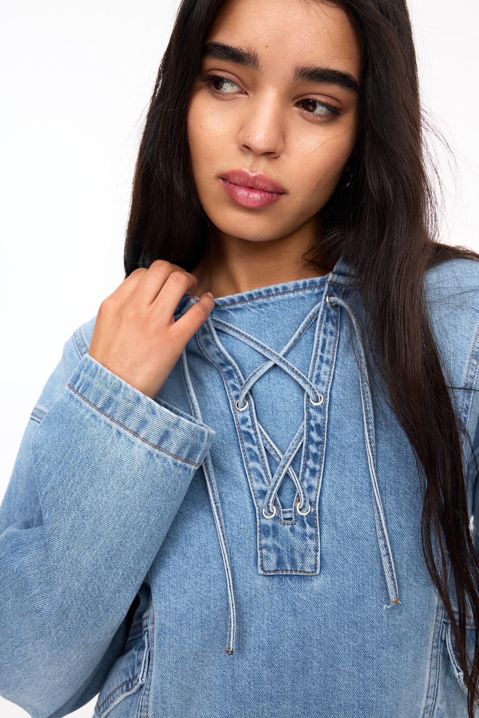 Denim pouch pocket jacket Product Image