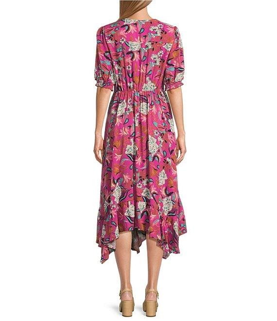 Nurture V-Neck Button Smocked Elbow Sleeves Midi Dress Product Image