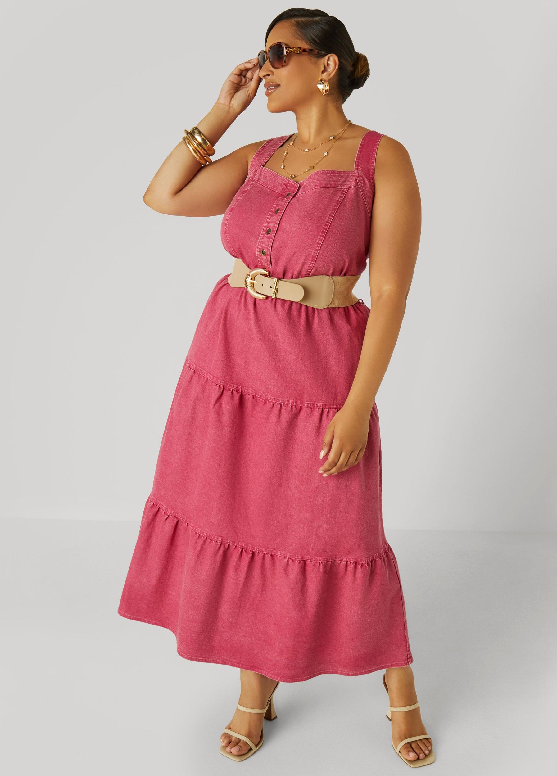 Flounced Maxi Denim Dress Product Image