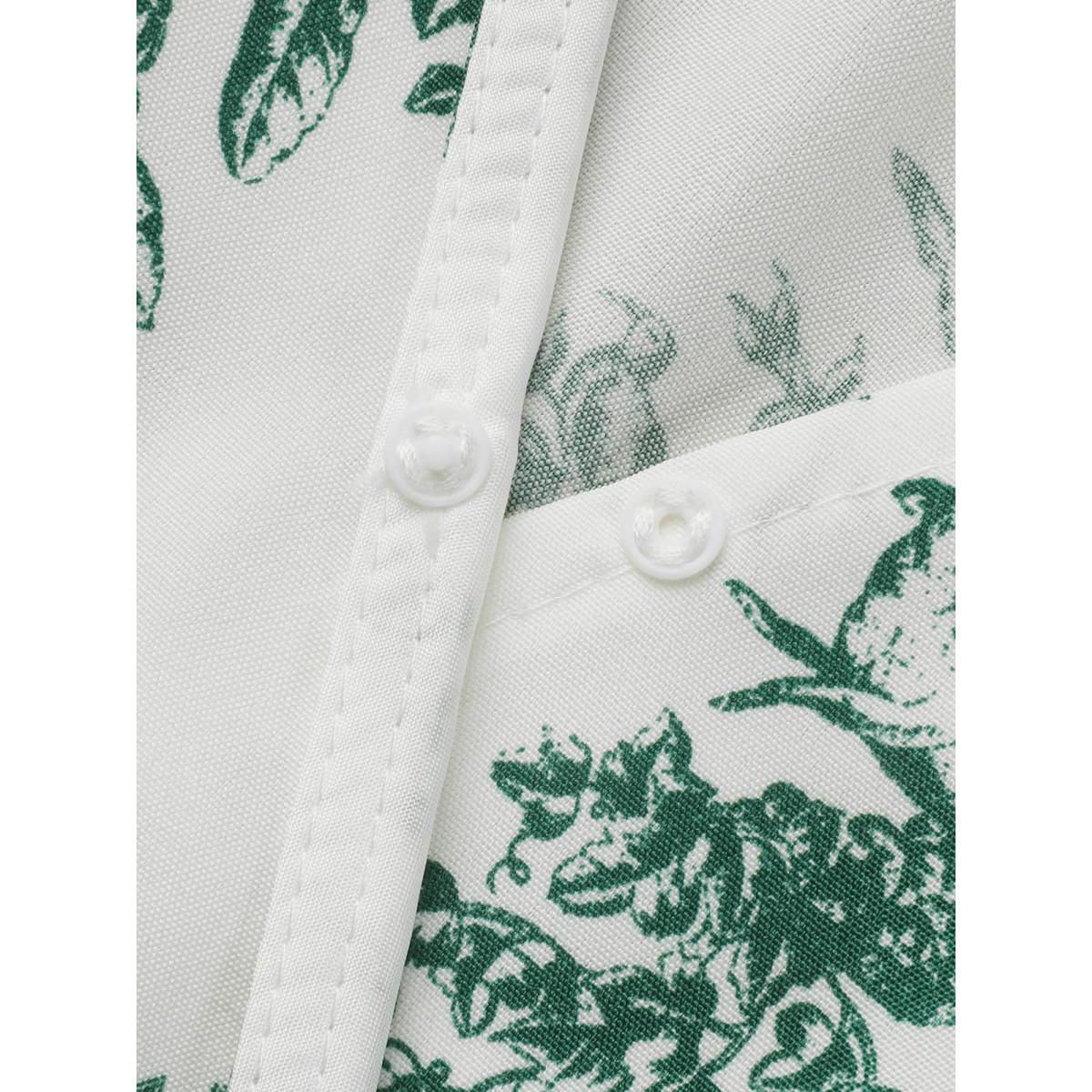 Plus Size Forest Print Waist-Cinched Surplice Neck Dress Emerald Women Elegant Non Overlap Collar Half Sleeve Curvy BloomChic 10/M Product Image