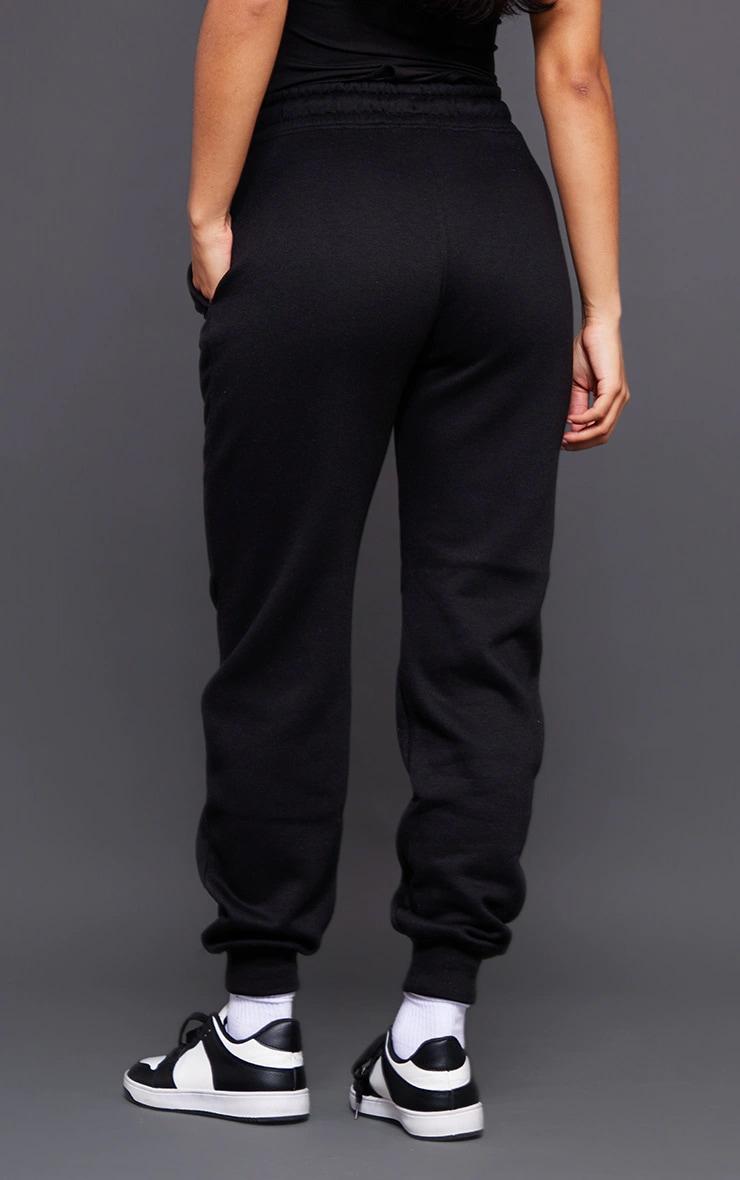 PRETTYLITTLETHING Black Logo High Waisted Cuffed Sweatpants Product Image