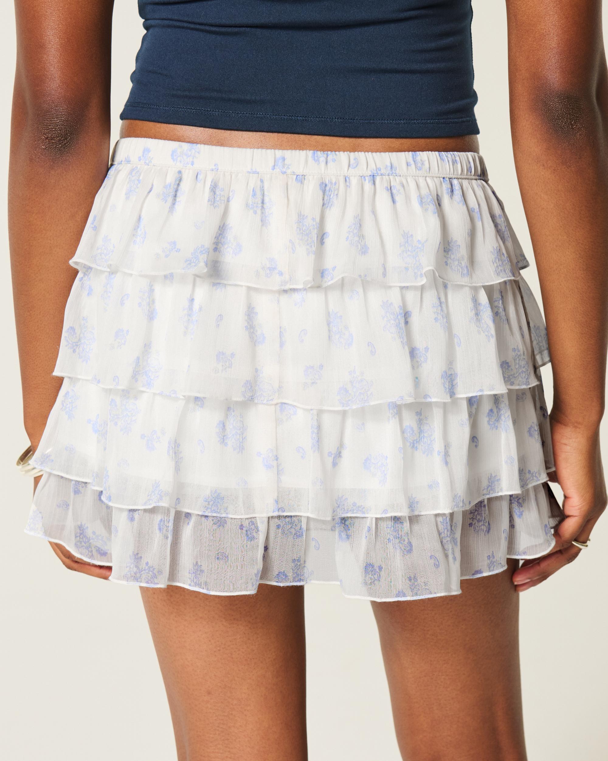 Lace-Chiffon Tiered Mini Skort Product Image
