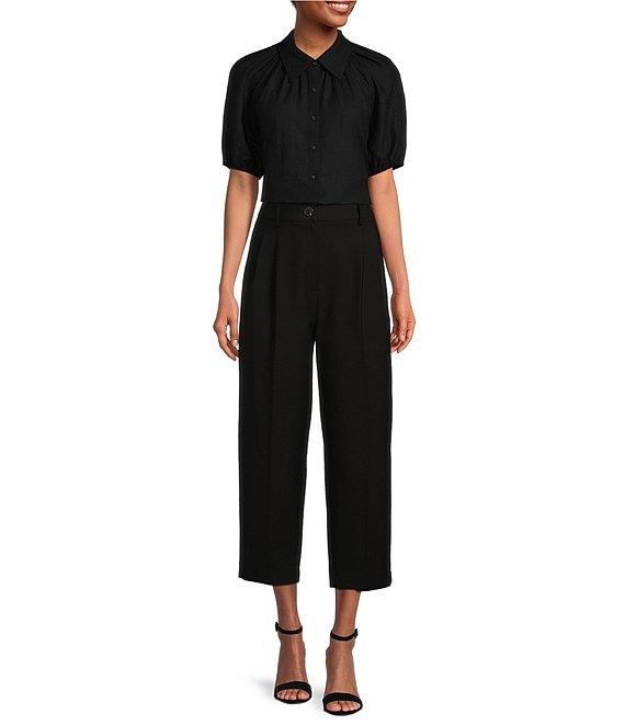 Antonio Melani Coordinating Emery Ponte Twill High Rise Pleated Front Wide Cropped Ankle Trousers Product Image